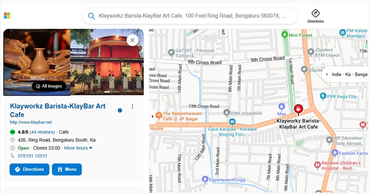Bing Maps listing of Klayworkz Barista