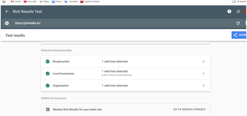 Google Rich Results Test showing valid LocalBusiness schema